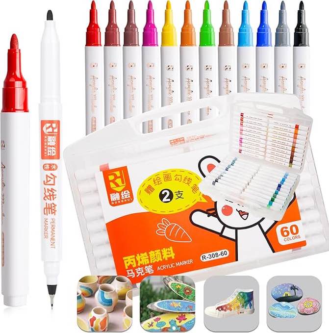 Acrylic Paint Pens Markers, Premium Acrylic Paint Pens for Wood, Canvas, Stone, Rock Painting, Glass, Ceramic Surfaces, DIY Crafts Making Art School Supplies?60 Colors ?