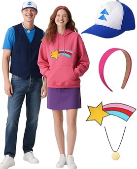 Yahenda 4 Pcs Halloween Adventure Cartoon Couple Costume Accessories Including Rainbow Star Patch Sp