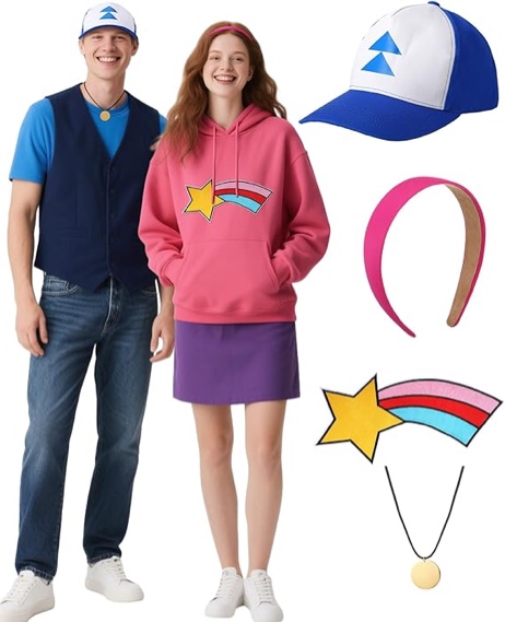 Yahenda 4 Pcs Halloween Adventure Cartoon Couple Costume Accessories Including Rainbow Star Patch Sp