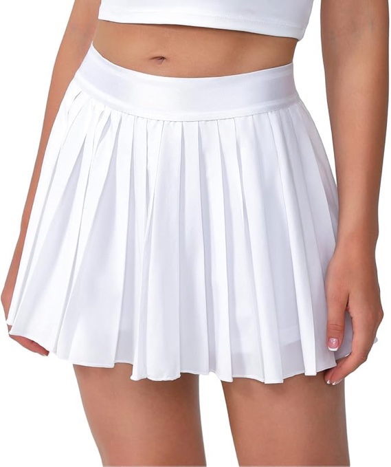 Eleloveph Mini Pleated Tennis Skirt for Women: White Flowy Skorts for with Shorts Pockets - Athletic