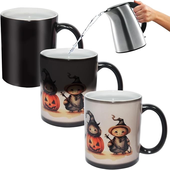 KRLWO Cute Mug for Daughter, Color Changing Pumpkin 11oz Spooky Ceramic Novelty Mug for New Year, Ch