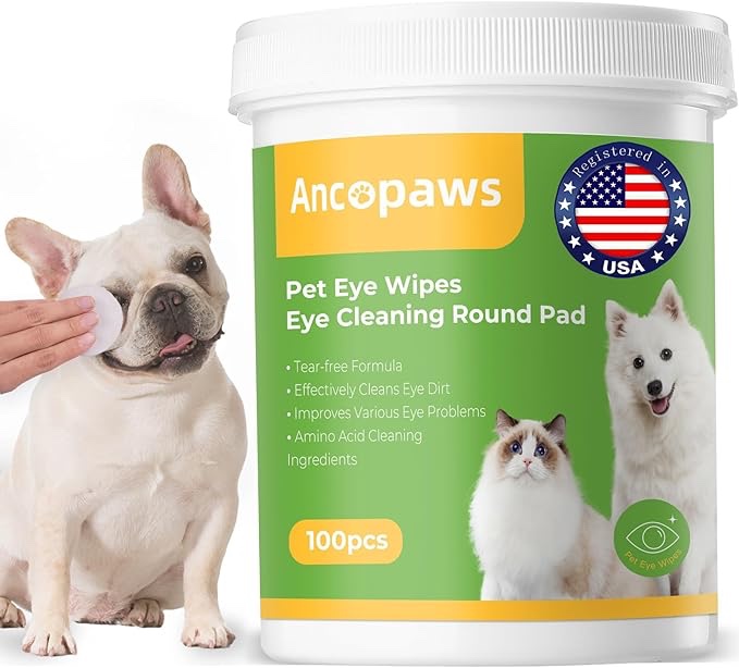 Ancopaws Eye Wipes for Dog & Cat - Tear Stain Remover for Pets - Dog Eye Wipes for Discharge and Cru