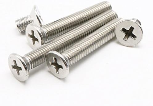M6-1.0 x 50mm Flat Head Machine Screws (20 pcs), 18-8 (304) Stainless Steel, Phillips Drive #3, Black