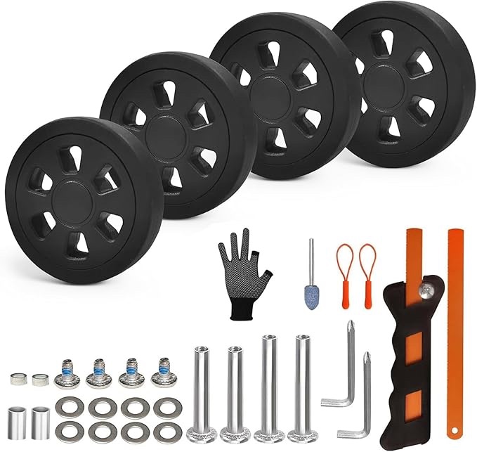 Luggage Wheels Replacement Set 4PCS Dia 2.2in TPU Rubber Spinner Wheel Smooth Silent Roller Full Set Accessary Fit 6mm&8mm Shaft Slot Repair for Spinner Suitcase Trolley Bag Drawbar Travel Box