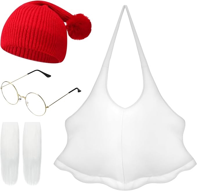 Yearntown 5 Pcs Halloween Boatswain Gnome Costume Accessories Include Dwarf Beanie Hat Belly Stuffer