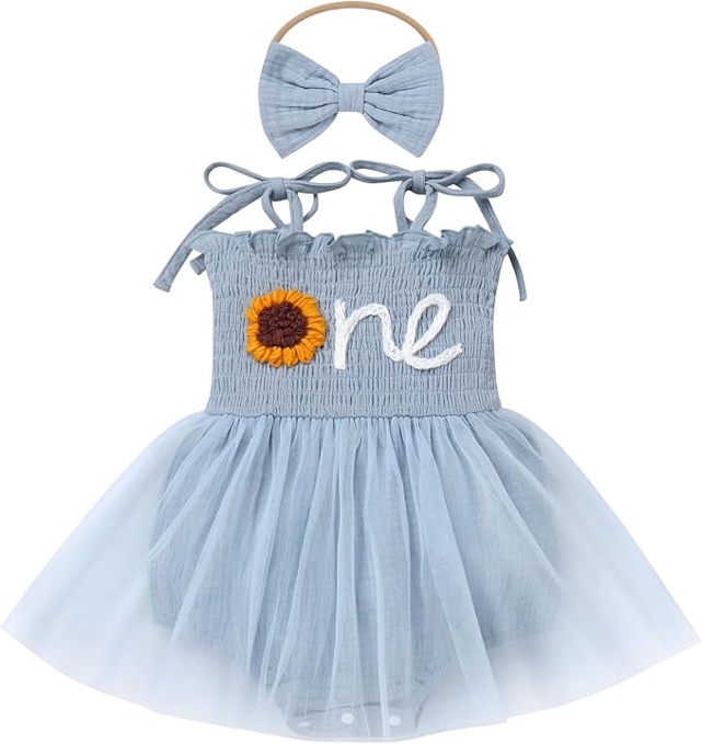 ODASDO Baby Girls First Birthday Outfit Photo Shooting Props Sleeveless Strap Tutu Princess Romper Dress Headband Set (12-18m)