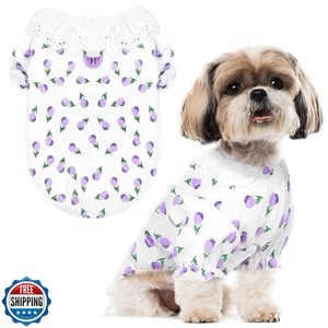 ABRRLO Cute Dog Shirts for Small Dog Clothes Girls Pink Puppy Cat Shirts with Harness D Ring Floral 