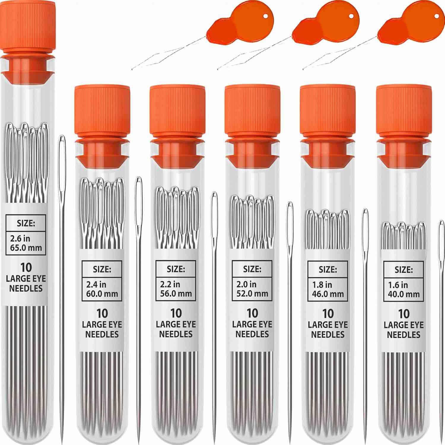 VONEEDL 60 Pieces Large Eye Sharp Needles — Easy to Thread Big Eye Sewing Needles, Embroidery Needles (6 Sizes)