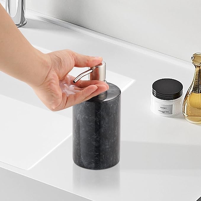 Natural Marble Soap Dispenser with Stainless Steel Pump for Bathroom Kitchen Countertop Lotion Liquid Dispenser Soap Bottle