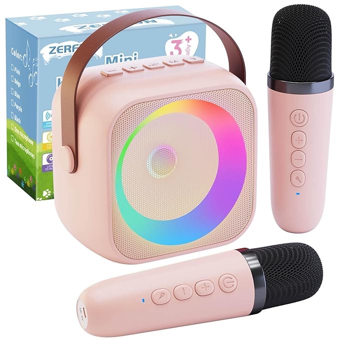 ZERFUN Mini Karaoke Machine for Kids Adults, Karaoke Microphone Wireless Microphones Rechargeable wi