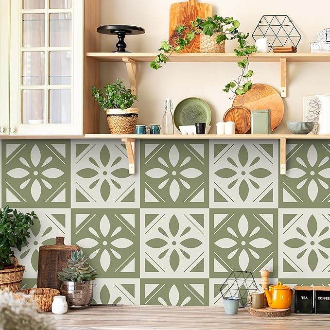 Ismoon Geometric Peel and Stick Wallpaper Green Modern Stick on Wall Paper Checkered Geometric Contact Paper Boho Self Adhesive Removable Wallpaper for Bedroom 17.3x78.7in
