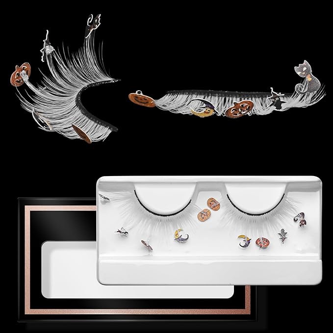 1 Pairs White False Eyelashes Gothic Punk Style Pumpkin Cosplay Party Halloween White Lashes Extension Tools Reusable Natural Looking Anime Makeup Masquerade Party