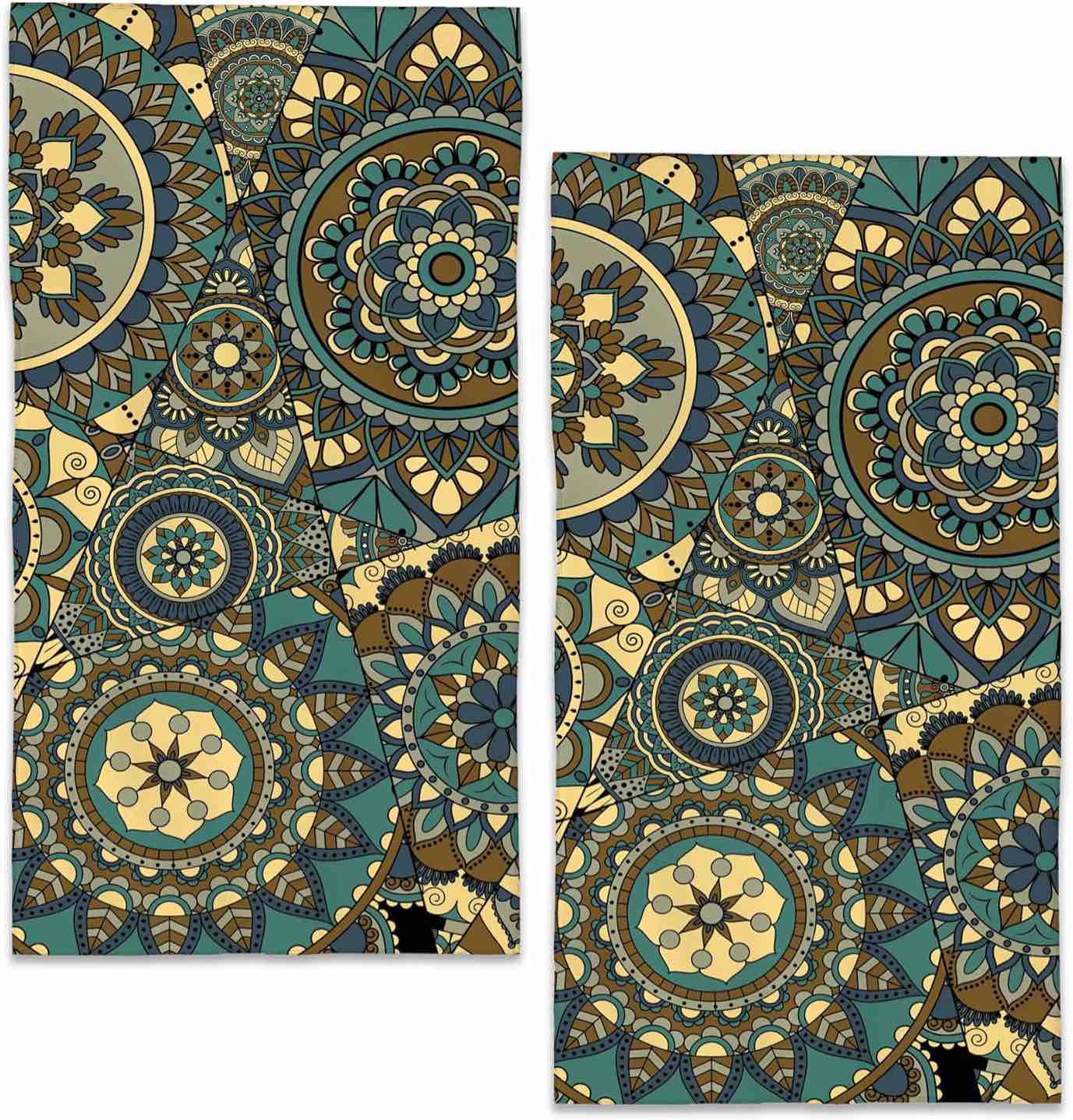Bath Hand Towel 2 Pack Blue Mandala Absorbent Hand Towels Vintage Flowers Face Towel Soft Breathable Bathroom Towel for Kitchen Hotel Spa Decor Gift 28 x14 in