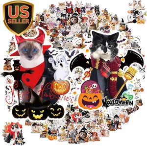 BEMAYSELF Halloween Cat Stickers for Kids-140 Pcs Cute Kawaii Kittens Stickers for Water Bottles, Pe