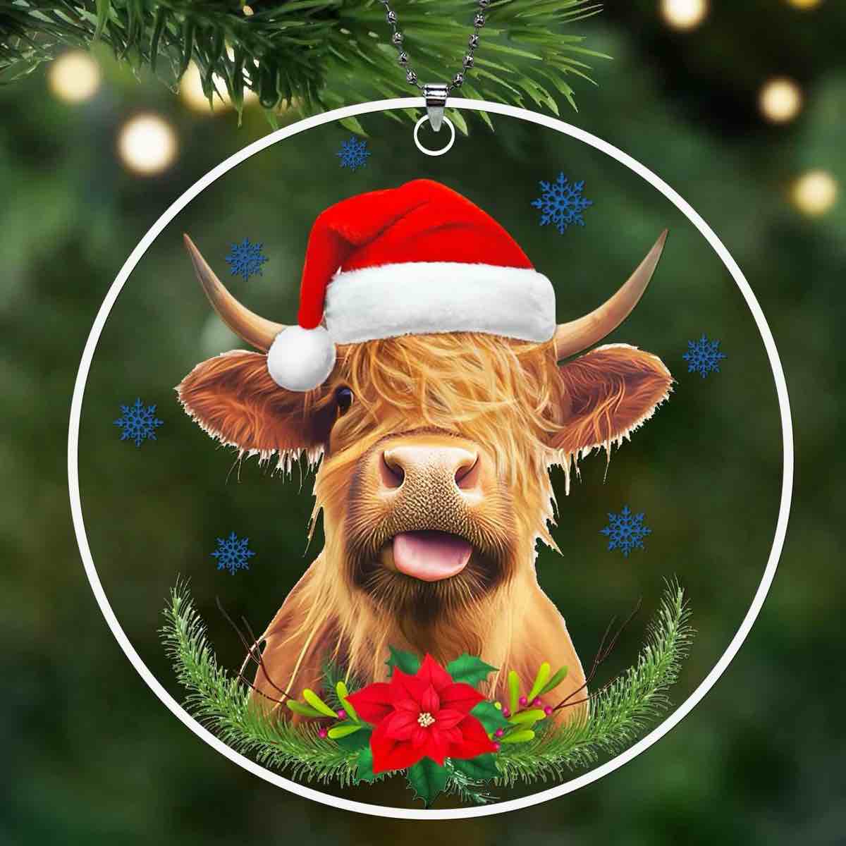 Christmas Ornaments 2024, 3.14In Acrylic Highland Cow Pattern Retro Christmas Tree Ornaments 2024 Vi