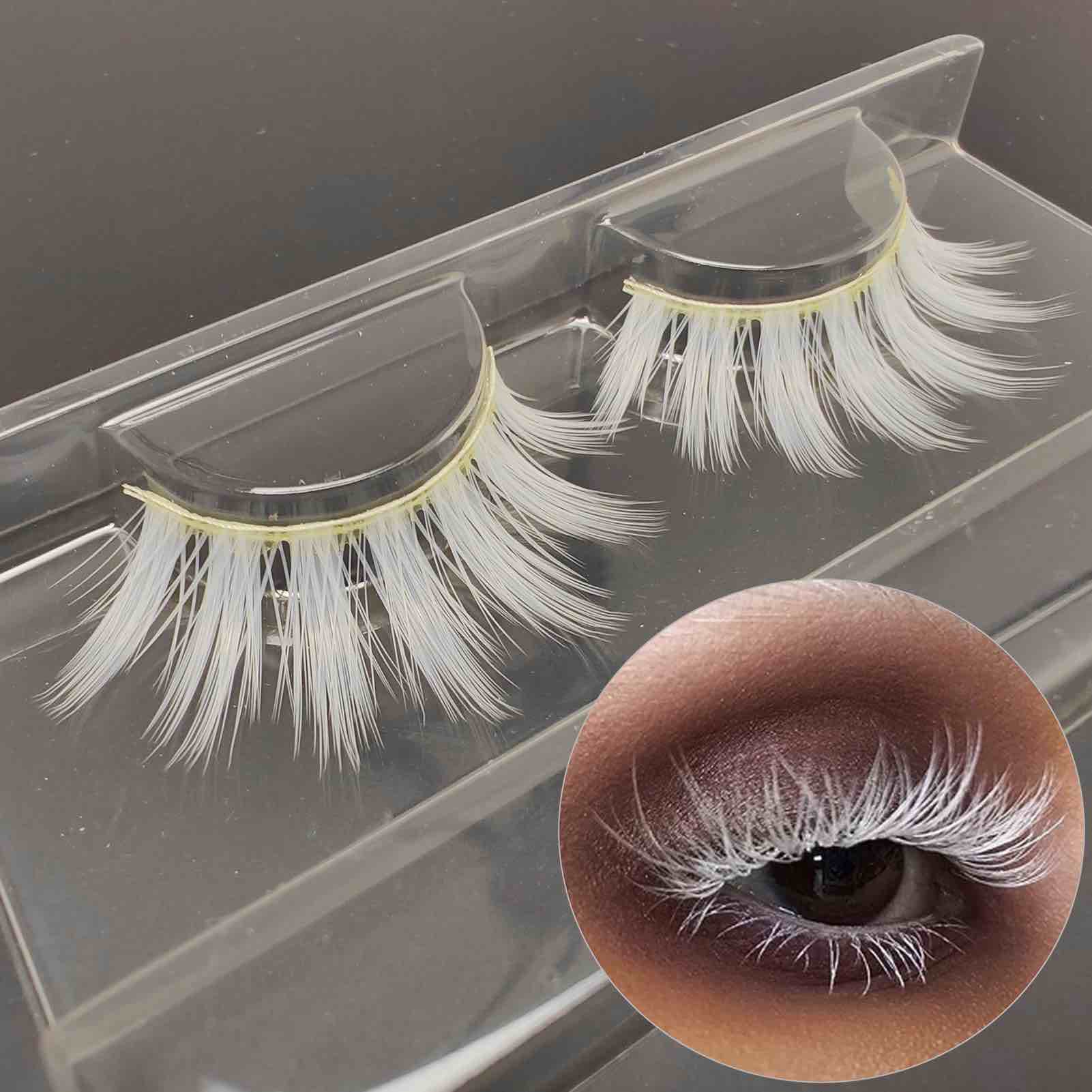1 Pairs White False Eyelashes Skeleton Cosplay Halloween White Lashes Extension Tools Reusable Natur