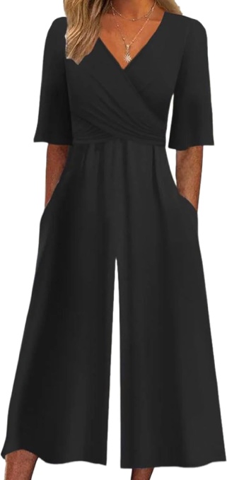 XNC Women's Casual Jumpsuits 2025 Summer Trendy Wrap V Neck Short Sleeve Wide Leg Pants Floral Print