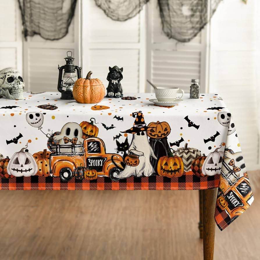 XCHI Spooky Pumpkin Halloween Tablecloth Rectangle Washable Table Covers for Indoor Outdoor Dining H