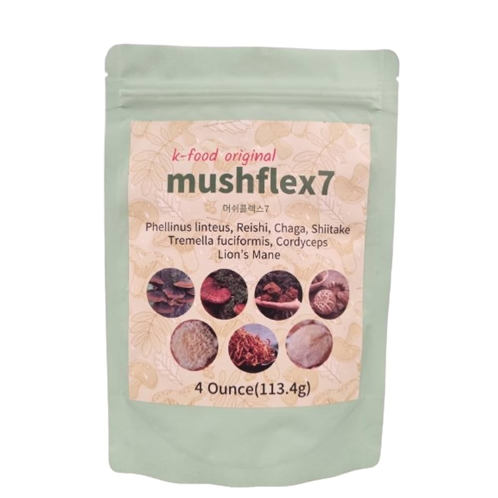 K-Food 7 Mushroom Powder Supplement with Phellinus linteus, Red Reishi, Lion’s Mane, Cordyceps, Chag