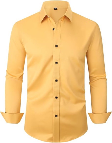 (Size S) Lumilk Men's Long Sleeve Dress Shirts Stretch Wrinkle Free Button Down Shirt Business Wedding Formal