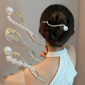 Heclia 4Pcs Pearl Decor Banana Clips Non-Slip Pearl French Hair Pins Fishtail Twist Metal Hair Barre