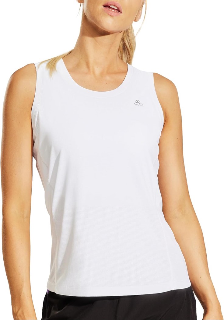 Haimont Women's Athletic Sleeveless Shirts Mesh Quick Dry Workout Tank Top for Running Yoga Gym, Whi