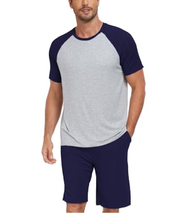 COLORFULLEAF Mens Pajamas Set Shorts and Shirt Bamboo Sleepwear Summer Nightwear Lightweight Sleep Sets (Navy Blue,XL)