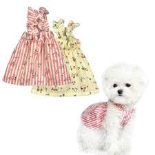 Teumessian 2Pcs Floral Dog Dress for Small Dog Girl Chihuahua Yorkies Princess Dress Summer Skirt for Puppy Kitten Striped,M