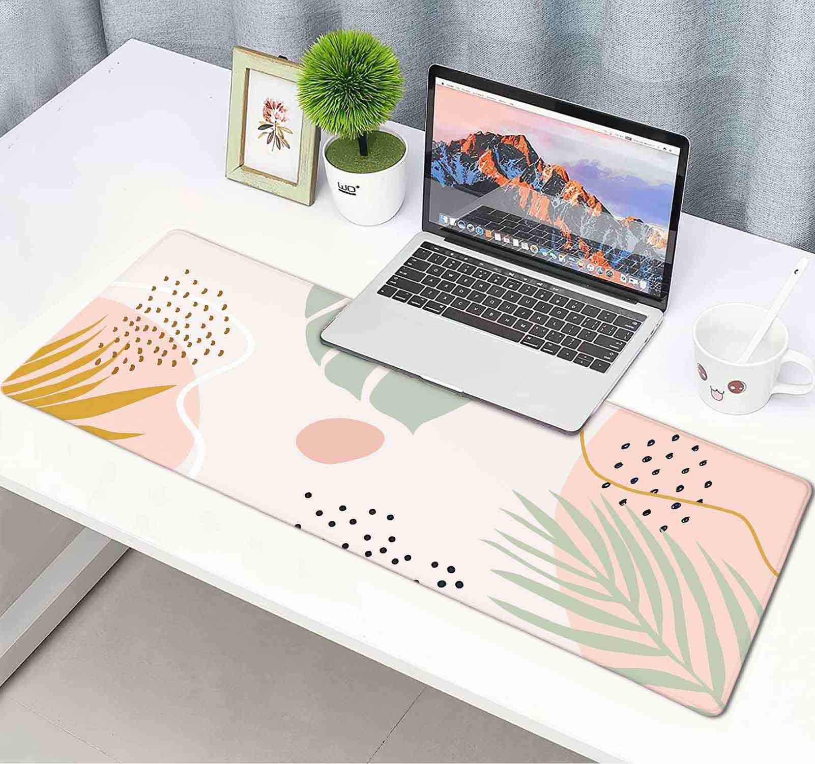 Gaming Mouse Pad, Large Non-Slip Rubber Base Mousepad with Stitched Edges, Waterproof Keyboard Mouse Mat Desk Pad for Work, Laptop, 31.5 X 11.8 Inch, Abstract Plants Art