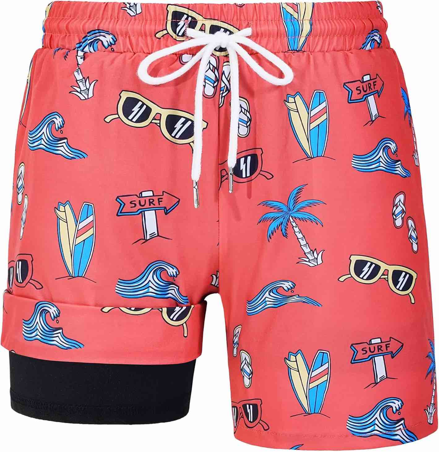 HASMES Boys Swim Trunks with Compression Liner Kids Bathing Suit Quick Dry Board Shorts Swimsuit for Teen 5-14Y