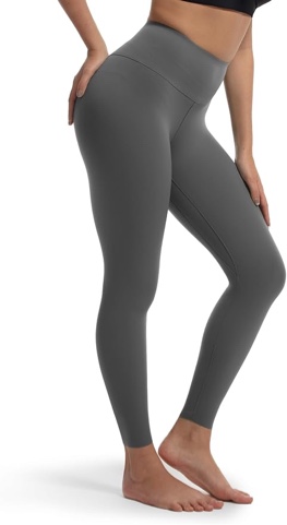 COMFELIE Seamless Leggings for Women Mid-Rise Yoga Pants No See Through Workout Leggings with Pockets (Gray, Large)