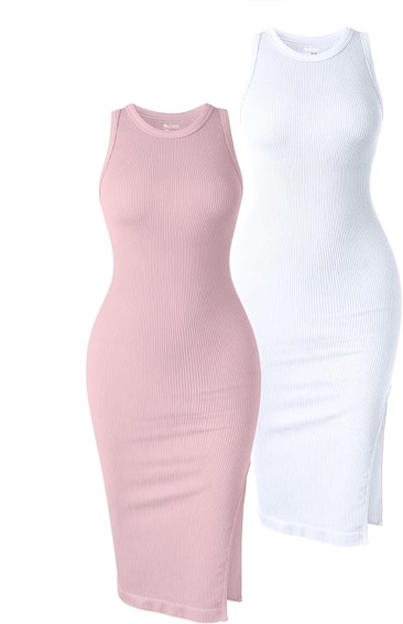 OQQ Women's 2 Piece Dress Sexy Ribbed Halter Neck Fashion Split Tank Tops Dresses Black Grey Blue