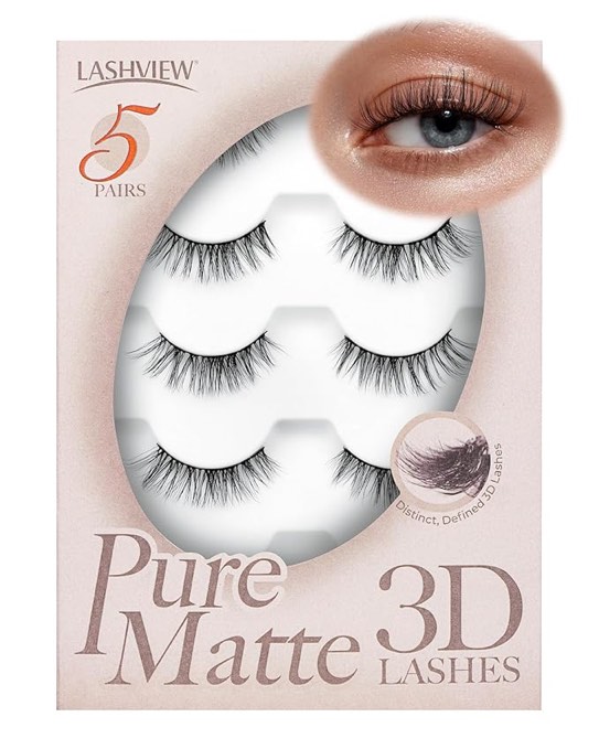 LASHVIEW Natural Look False Eyelashes 5 Pairs Wispy Fluffy 3D Volume Faux Mink Lash Pack