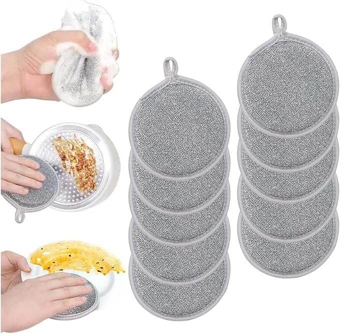 iaredon 5pcs Multifuctional Wire Dishwashing Rags for Wet and Dry, Round Rags for Cleaning House Washing Cloth, Reusable Non Scratch Wire Double Layer Dishcloth for Kitchen, Sinks, Pots, Pans