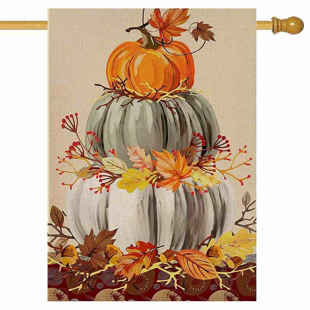 Covido Happy Fall Garden Flag Home Decorative Pumpkin Patch Maple Leaves House Yard Outside Small Flag, Autumn Outdoor Harvest Decoration Farmhouse Thanksgiving Decor Flag Double Sided 12 x 18
