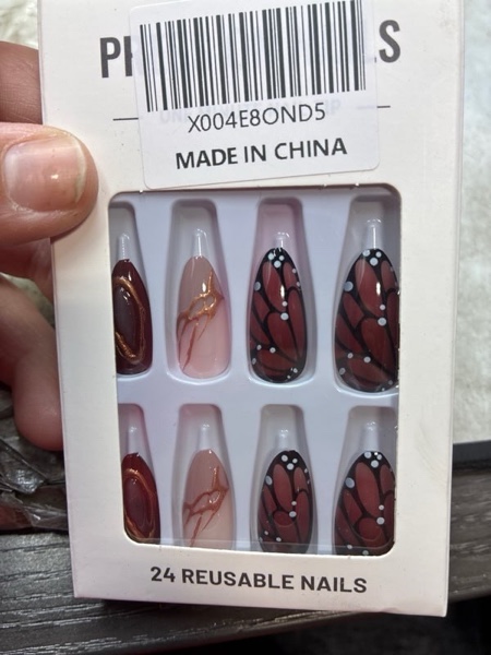 Almond Press On Nails - Medium Fall False Nails with 3D Gold Line Designs, Glossy Acrylic Finish - 24PCS