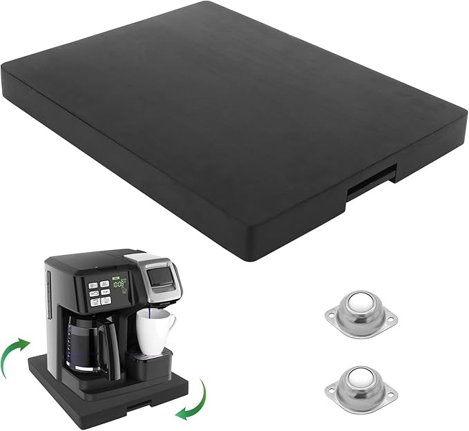 Sliding Tray for Coffee Maker - Appliance Slider 360° Rolling Tray With Wheels & Brake for Kitchen Countertop, Sliding Pull Out Mat for Ninja Air Fryer Coffee Pot Under the Cabinet (16"W ×12"D) Black