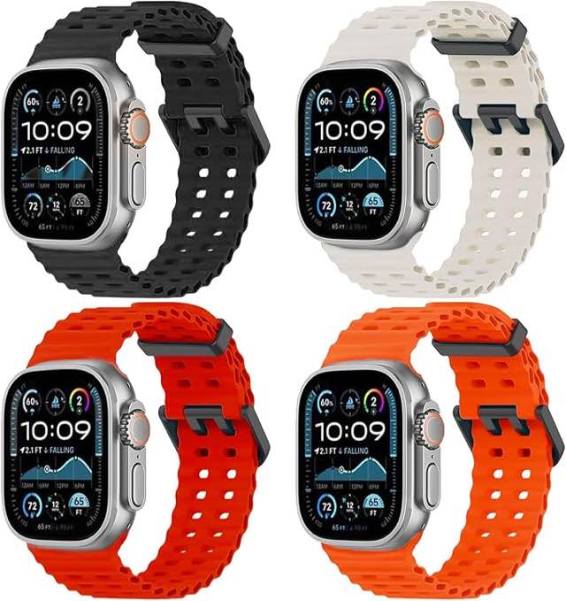 Topokiyu Compatible for Apple Watch Ultra Band, Apple Watch Ultra 2 Bands, Apple Watch Band 49mm 45mm 46mm 44mm 42mm Men Women, Silicone Sport Ocean Band for iWatch Series 10 9 8 7 6 5 4 3 SE