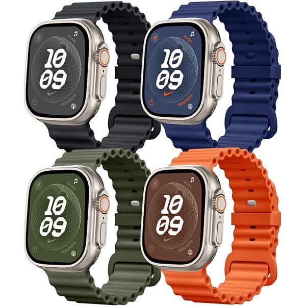 Topokiyu Compatible for Apple Watch Ultra Band, Apple Watch Ultra 2 Bands, Apple Watch Band 49mm 45mm 46mm 44mm 42mm Men Women, Silicone Sport Ocean Band for iWatch Series 10 9 8 7 6 5 4 3 SE