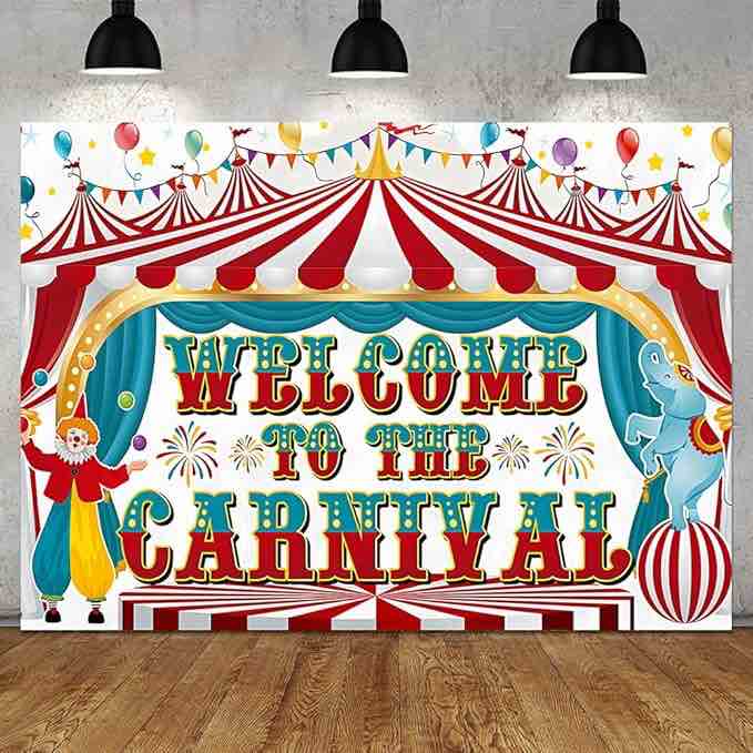 7X5FT Circus Carnival Photography Backdrop Carnival Party Decorations Circus Theme Party Decorations Supplies Cartoon Kids Carnival Birthday Party Photo Background Photo Booth Props Polyester
