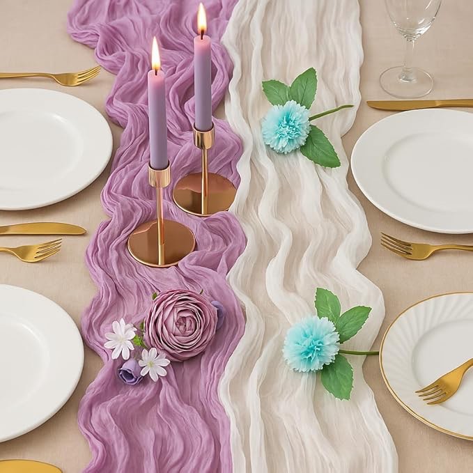 2 pcs 13ft table runner for wedding, cotton cheesecloth table runner linen table runners gauze table