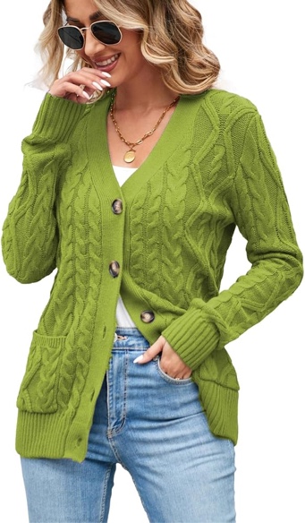 VIMPUNEC Womens Long Sleeve Fall Casual Cardigan Sweaters Chunky Cable Knit Jackets Open Front Coats