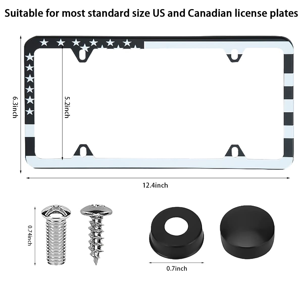 Ziciner 1 PC License Plate Frames, Patriotic American Flag License Plate, Aluminum Stainless Steel License Car Tag, Universal Exterior Accessory Parts Decoration for Car, Truck, SUV (White)