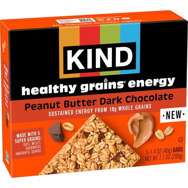 KIND Healthy Grains Energy Bars, Peanut Butter Dark Chocolate, 18g Whole Grains, Made with Super Grain (Best before 12/04/25)