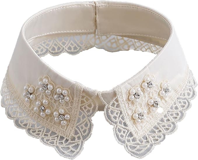 DNLKWGO Womens Pearl Fake Collar Dickey False Collar Mock Blouse Collar Mini Cape Faux Collar D-White