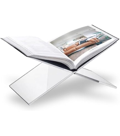 Metal Open Book Display Stand - 20" X 10" Large Cook Book Stand for Kitchen Counter, Adjustable Book