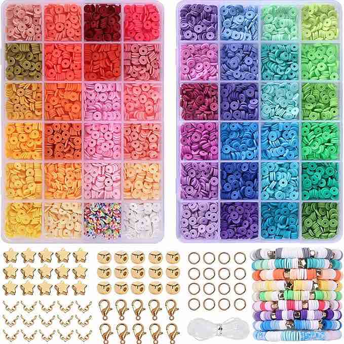 Generic 5000 Clay Beads Bracelet Making Kits, 48 Colors Flat Soft Pottery Pieces for Friendship Brac