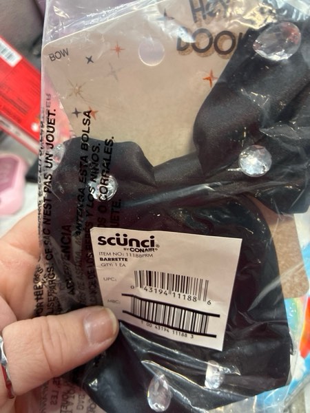 Scunci by Conair Hey Boo! Bow Barrette with Gem Stones  Black  1-Count