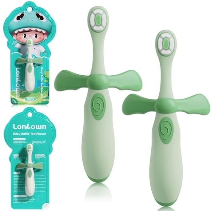 Lonlown Kids Toothbrushes 2 Pack,Soft Bristle Toothbrushes for Baby 1-3 Years Old Cute Dinosaur Toot