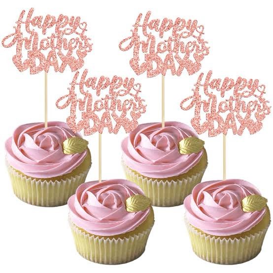 Gyufise 24Pcs Happy Mothers Day Cupcake Toppers Rose Gold Glitter Best Mom Cupcake Picks Mom's Theme Happy Mother's Day Women Birthday Party Cake Decorations Supplies